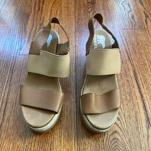 Sorel Joanie II Slingback Leather Jute Platform Wedge Two Tone Sandal